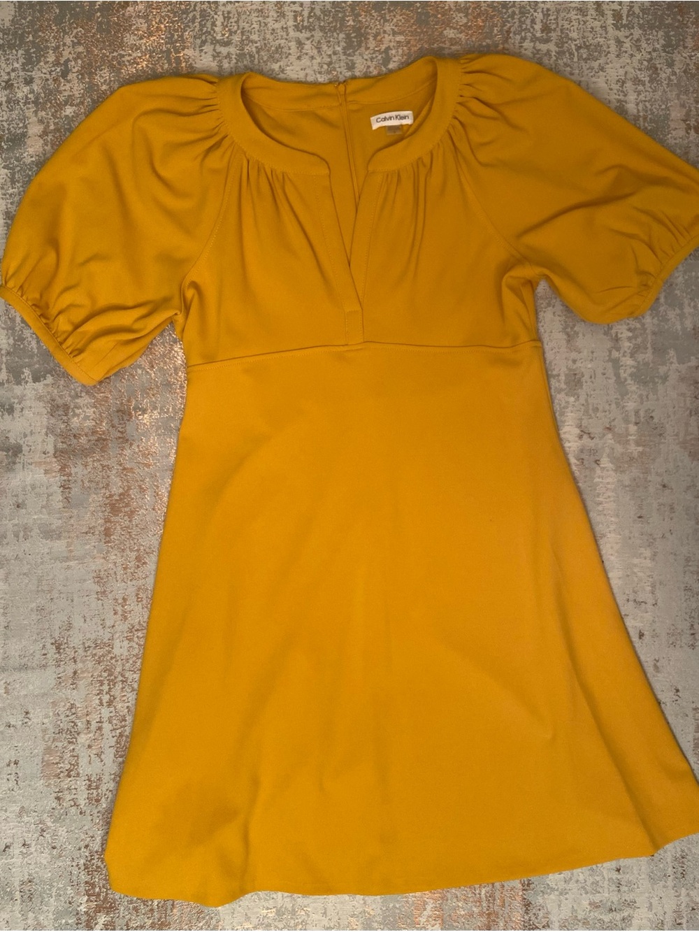 Calvin Klein Golden Yellow Puff Sleeve A-line Dress